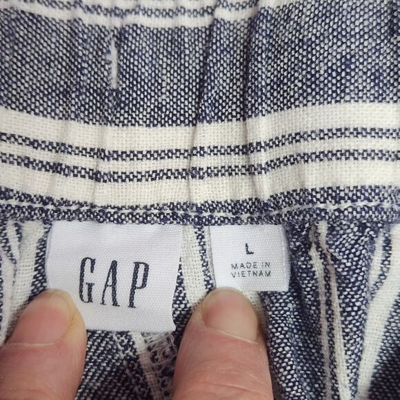 Gap Striped Blue/Cream Linen Blend Pullon Pants Women’s SZ LG Beachy Breathable - Picture 3 of 13